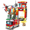Image of Fire Station City Oceans Blocks Compatible Fire Station Set with Fire Station Fire Helicopter Fire Ship Rescue Boat