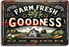 Image of Rustic Farmhouse Metal Tin Sign - 'Farm Fresh Goodness' - Country Style Kitchen Decor with Vintage Barn and Produce SHUI