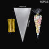 Image of 50Pcs Clear Cone Candy Bags Food Snack Packaging Plastic Bag With Ties Wedding Birthday Party Favors Decoration DIY Gift Bags