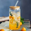 Image of 1/2/4/6pcs Can-Shaped Glass Cup with Lid & Straw 350ml/550ml Transparent Bubble Tea, Juice & Beer Mug for Cold Beverages Party