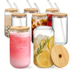 Image of 1/2/4/6pcs Can-Shaped Glass Cup with Lid & Straw 350ml/550ml Transparent Bubble Tea, Juice & Beer Mug for Cold Beverages Party